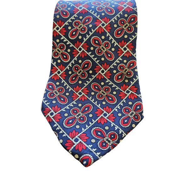 Liberty Of London Men Silk Necktie Geometric Pattern Red & Blue Made In USA - Picture 4 of 9